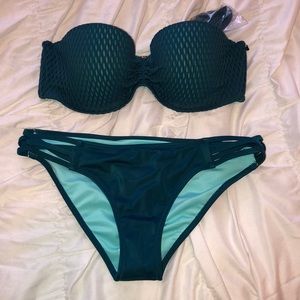 Blue strapless bikini set
